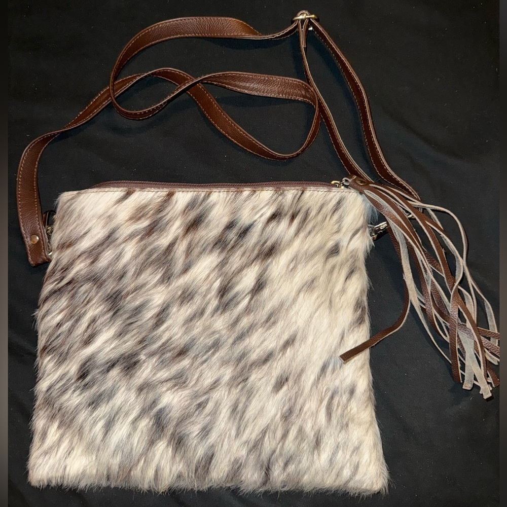 Cowhide Crossbody Bag with Brown Accents